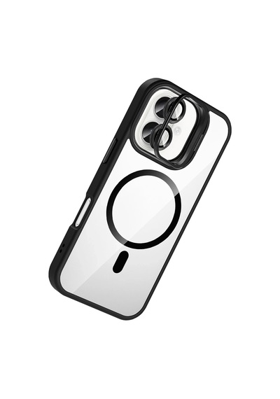 Joko - 564 -  Apple iPhone Uyumlu 16 Plus Remim Lensli Magsafe Standlı Kapak - Ece-umay - - Siyah Sıyah