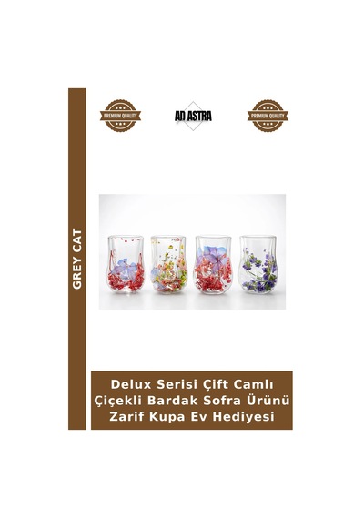 Delux Serisi Çift Camlı Çiçekli Bardak Sofra Ürünü Zarif Kupa Ev Hediyesi Çok Renkli