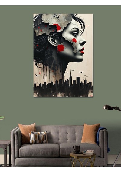 Kanvas Tablo Yıkılmış Şehir Ve Kadın 100cmx140cm