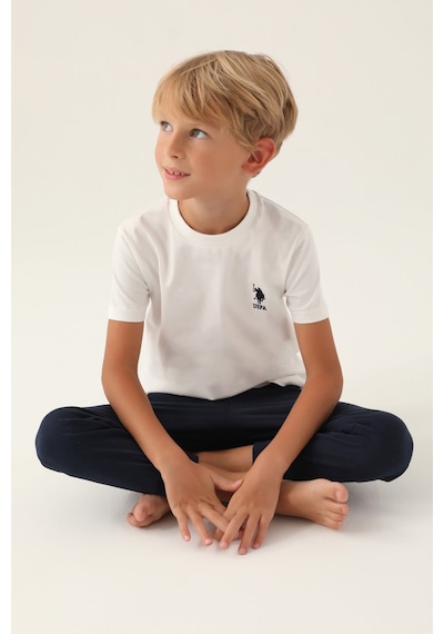 U.S. Polo Assn. Lisanslı Palm Tree Krem Erkek Çocuk Pijama Takımı 5274-43181 Krem