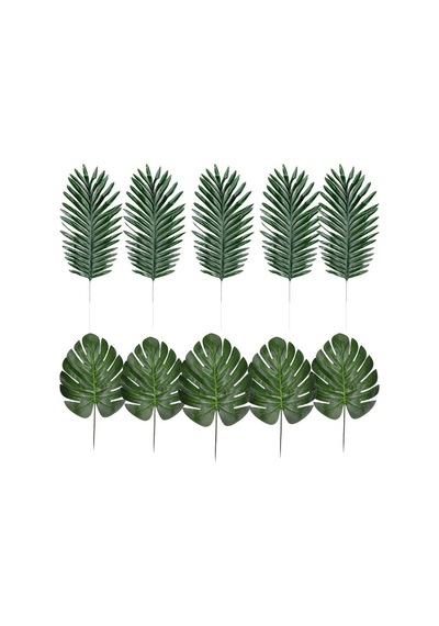 Yapay Çiçek 5 Palmiye Ve 5 Monstera Yaprağı