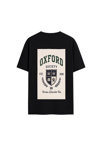 Black Nova Oversize Baskılı Unisex Tişört Oxford Club Black Siyah