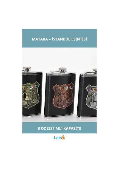 Paslanmaz Çelik İstanbul Yöresel Matara 8oz Şık Tasarım Çok Renkli