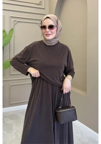 Balenbi Kadın Modal Kumaş Rahat Kalıp Lastikli Bel Etekli Tesettür Takım 1221 - Premium Seri Kahverengi Balenbi Kadın Modal Kumaş Rahat Kalıp Lastikli Bel Etekli Tesettür Takım 1221 - Premium Seri Kahverengi