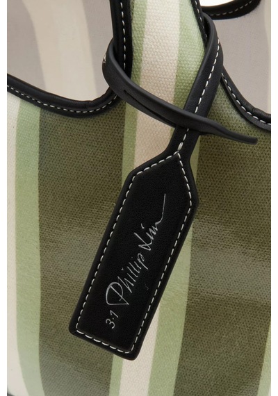 3.1 Phillip Lim Mini Çift Çizgili Pazar Çantası, Şık & Kompakt, Kaplamalı Kanvas El Çantası Yeşil