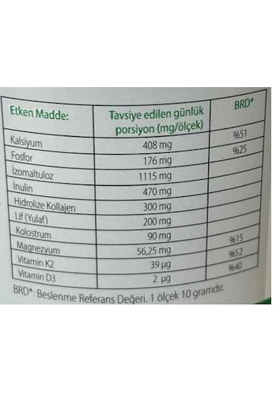 Adv Nutrient Kalsiyum İçeren Takviye Edici Gıda