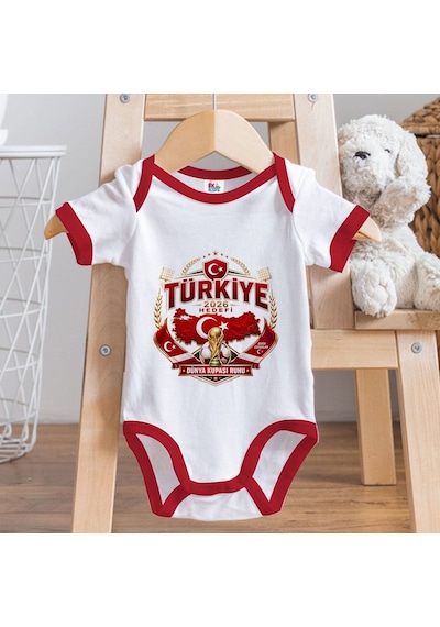 Bk Gift Türkiye Taraftar Temalı 2026 Dünya Kupası Tasarımlı Kırmızı Bebek Body Zıbın-2 Tek Yürek Milli Takım Ruhu
