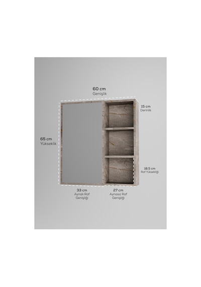 Dalin Tek Kapak Aynalı Banyo Dolabı Raflı Mdf Beyaz