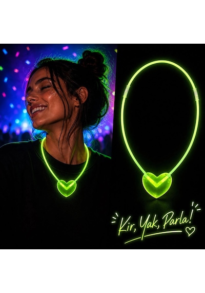 Neon Işıklı Fosforlu Kalp Parti Kolyesi Yeşil Renk 2 Yaş Mavi