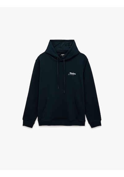 Koton Üç İplik Uzun Kollu Baskılı Kapşonlu Sweatshirt Lacivert 7wam70104mk