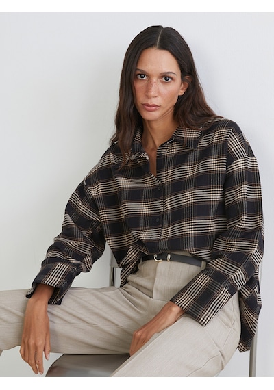 Lcw Vision Siyah Ekose Oversize Kadın Gömlek