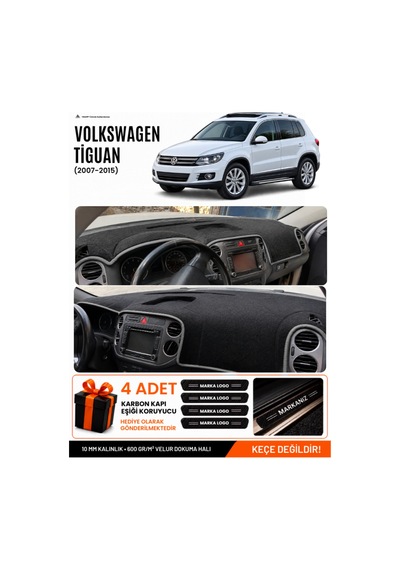 Volkswagen Tiguan 2007-2015 Uyumlu Torpido Örtüsü, Torpido Kılıfı - Siyah Gri