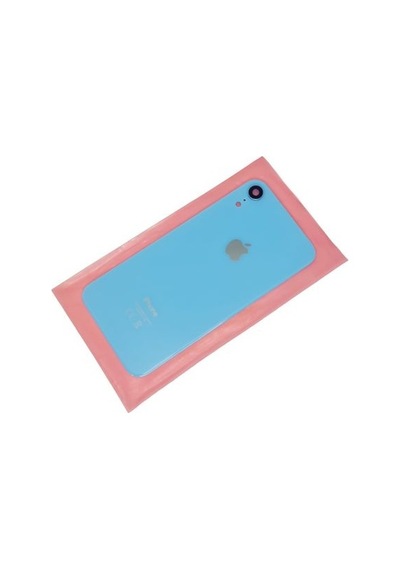 Tkgz Apple Uyumlu iPhone Xr Arka Pil Kapak Kamera Lensli Yazılı Cam Mavi