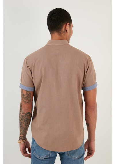Buratti Pamuklu Slim Fit Düğmeli Yaka Kısa Kollu Erkek Gömlek Cf21S112546 Toprak