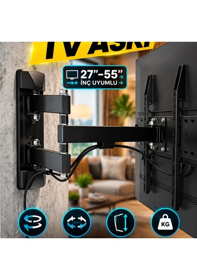 27 55 İnç Hareketli Çift Kollu Tv Askı Aparatı Lcd Led Duvar Montaj Aparatı