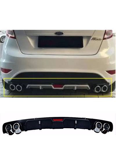 Ford Fiesta Siyah Difüzör 4 Krom Egzoz Görünümlü Difizör Arka Ek Body Kit 2009 - 2018