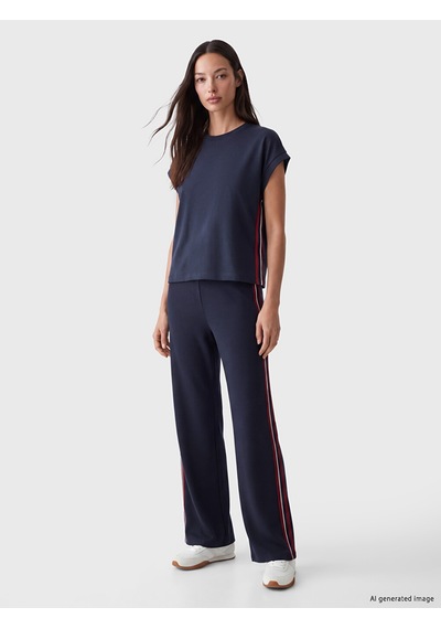 Lcw Everyday Lacivert Şerit Detaylı Soft Touch Oversize Kadın Tişört