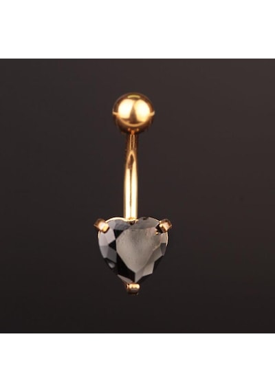 Zirkon Tek Taşlı Kalp Model Göbek Piercingi Kalpli Göbek Piercingi Kırmızı