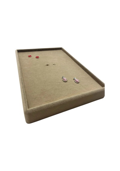Süet Kumaş Sütlü Kahve Renk 24/17 Cm Batırmalı Piercing - Küpe Tablası