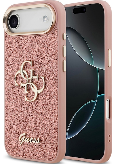 Apple Uyumlu iPhone 17 Air Kılıf Guess Lisanslı 4g Büyük Metal Kamera Çerçeveli Ve Logolu Glitter Kapak Pembe