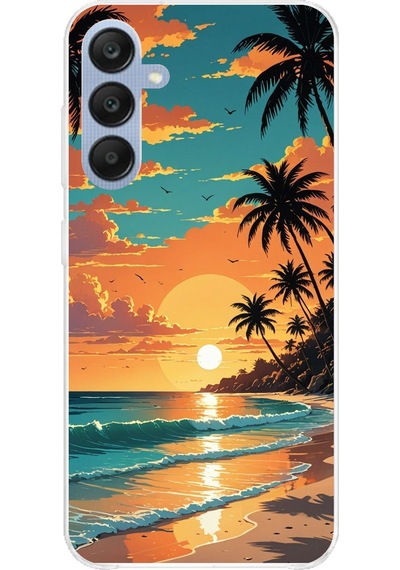 Samsung Galaxy A25 Uyumlu Tropikal Sahil Ve Gün Batımı Baskılı Silikon Kılıf Renkli