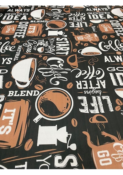 Coffee Kahve Desenli Kumaş Kırlentlik Döşemelik Kumaş Dijital Bas