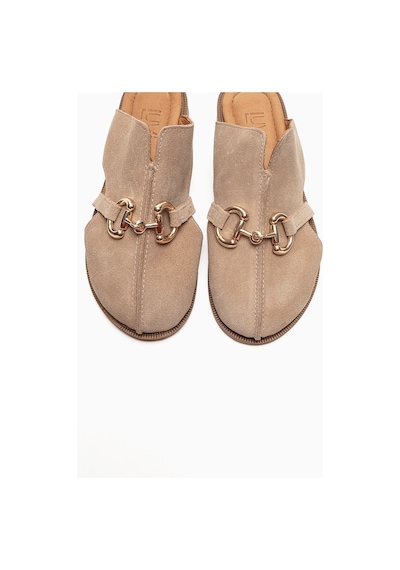 Luvishoes Favor Bej Süet Hakiki Deri Önü Kapalı Kadın Terlik