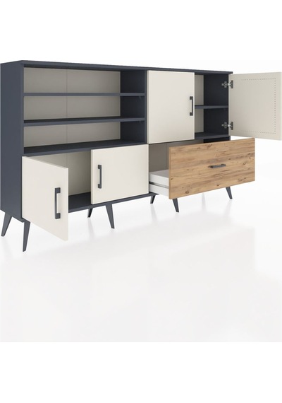 Arges Konsol 5 Raflı Tek Çekmeceli 4 Kapaklı 176x30x99 Antrasit-a Antrasit-aytaşı/çam Arges Konsol 5 Raflı Tek Çekmeceli 4 Kapaklı 176x30x99 Antrasit-a Antrasit-aytaşı/çam