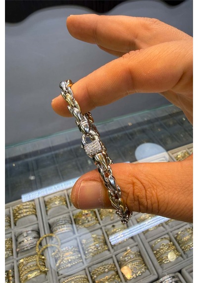 İki Renkli Taşlı Bileklik Altın