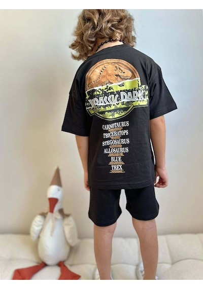 Miniko Kids Erkek Çocuk Jurassic Park Desenli Pamuk Şortlu Takım Siyah
