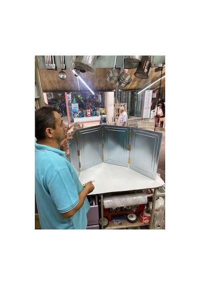4 Kanatlı Büyük Boy 40x160 Cm Kamp Metal Rüzgar Kesici Rüzgarlık - Yağ Sıçratmaz Ocak Arkası Gri