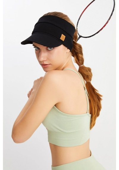 Butikgiz Kadın Uv Korumalı Katlanabilir Üstü Açık Yumuşak Siperli %100 Pamuklu Penye Tenis Vizör Şapka Siyah