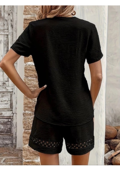 Valensdesign Kadın Kısa Kollu V Yakalı Bluz Ve Short Ikili Takım Siyah
