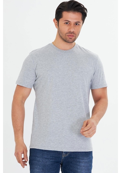 Trendhill Erkek Gri Melanj Pamuklu Bisiklet Yaka Büyük Beden T-shirt Gri5014b