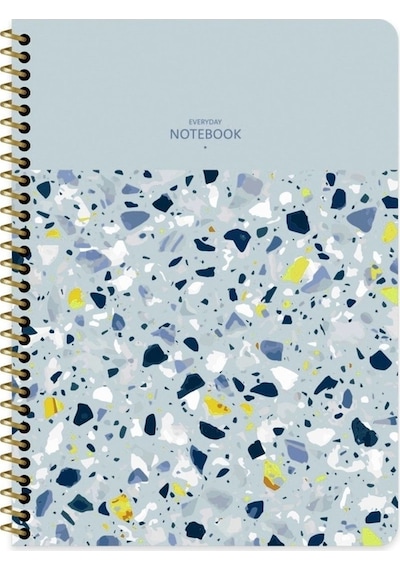 Çizgili 16x22 Cm 80 Yaprak Plastik Kapak Telli Defter 60 Gram Beyaz Sayfa Terazzo Mavi