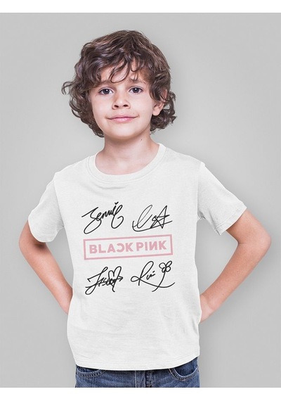 Sevbano Black Pink Müzik Grubu Baskılı Unisex Çocuk Tişört 1-12 Yaş Beyaz