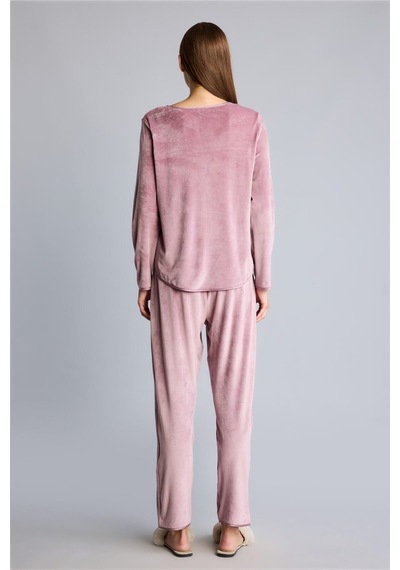 Defacto Regular Fit V Yaka Uzun Kollu 2li Velur Pijama Takımı A3356ax26aubr97 Bordo-br97