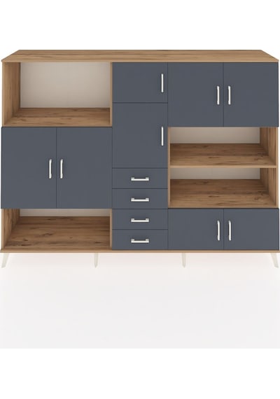 Hyperion Dolap 9 Raflı 4 Çekmeceli 8 Kapaklı 220x44x163 Çam-antra Çam-antrasit