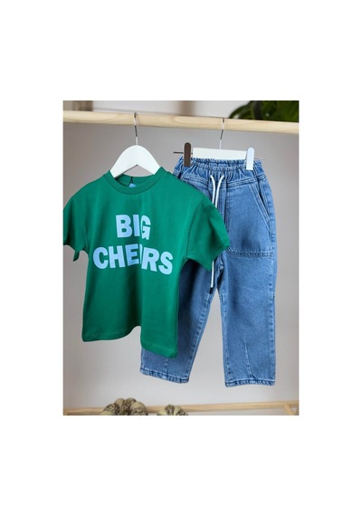 Poala Kids Paris Sloganlı Tshirt Yeşil