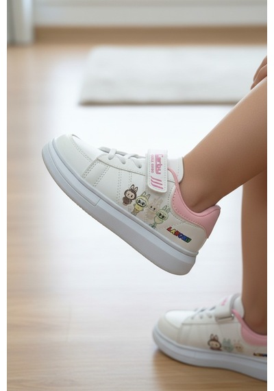 Enoch Karakter Figürlü Cırt Cırtlı Çocuk Sneaker Beyaz - Pembe