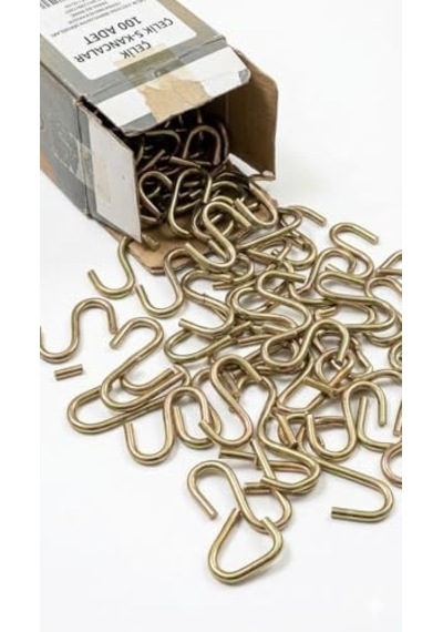 Beşel Gold S Kanca Seti - 100 Adet, Çok Amaçlı Metal Askı, Mutfak Gereçleri, Gardırop Ve Banyo Düzenleyici, Şık Pirinç Görünümlü Dayanıklı Çelik Kanca 5 Cm, Büyük S