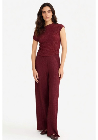 Defacto Wide Leg Geniş Bol Paça Bürümcük Pantolon D3570ax25aubr237 Bordo