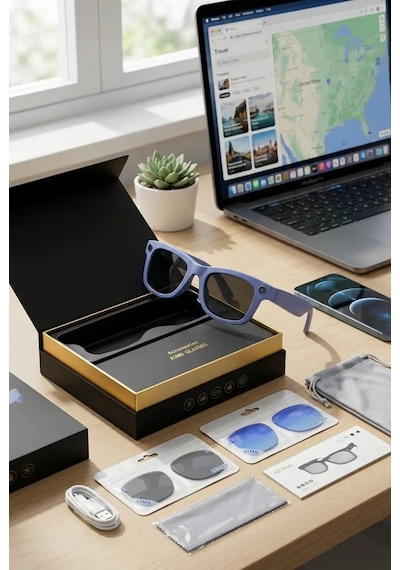 Semel Bluetooth Destekli Mor Akıllı Gözlük Kamera Fotoğraf Video Kullanımı Premium