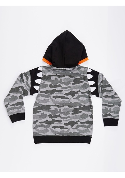 Denokids Mushi Kamuflaj Kapüşonlu Erkek Çocuk Sweatshirt  - Gri - Siyah - Turuncu