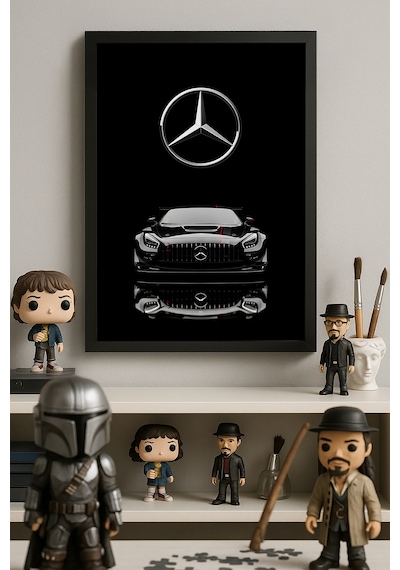 Mercedes Amg Gt Siyah Ahşap Çerçeveli Poster, Dekoratif Araba Duvar Tablosu