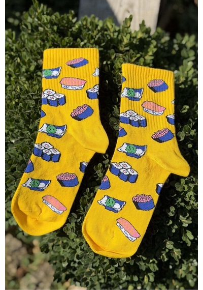 Lousocks Unisex Sushi Desenli Sarı Soket Çorap