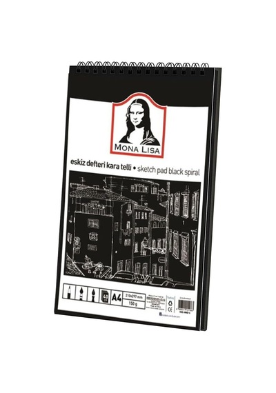 Telli Eskiz Defteri Siyah A4 1 Adet Spiralli Siyah Eskiz Defteri 150 Gr 40 Yaprak Grafit Yağlı Pastel Jel Mürekkep Ka