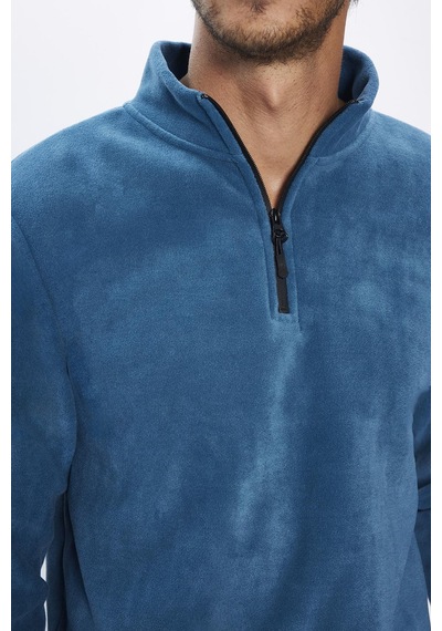 Tudors Erkek Standart Fit Rahat Kesim Tüylenme Yapmayan Soğuk Geçirmez İndigo Dik Yaka Polar Sweatshirt-30130-indigo İndigo