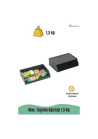 Gizli Çekmece Organizer Masa Altı Saklama Kabı Siyah Renk Model 3 8683400402562