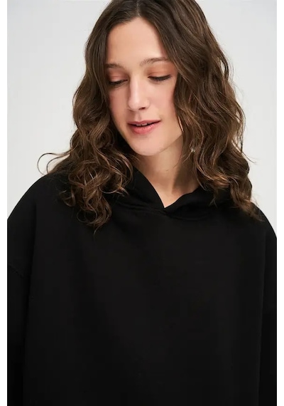 Da Vinci Siyah Oversize Basic Kapüşonlu Hoodie/sweatshirt 3 İplik Siyah